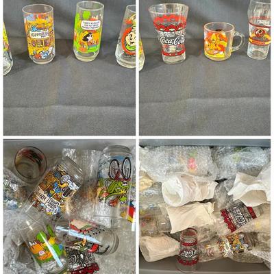 2 Totes Full Of 80’s Fast food Glasses peanuts chipmunks redskins muppetts