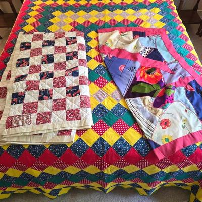 Two 70s Handmade Quilts & 1 Crazy Quilt Textile