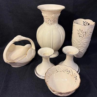 Lenox Vases, Candle Holders, Swan Basket