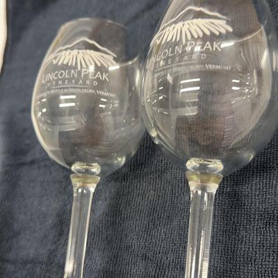 Pair of Souvenir Lincoln Peak Vinyard Vermont Wine Tasting Glasses