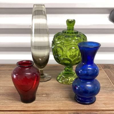 Vintage Candy Dish and 3 Vases 