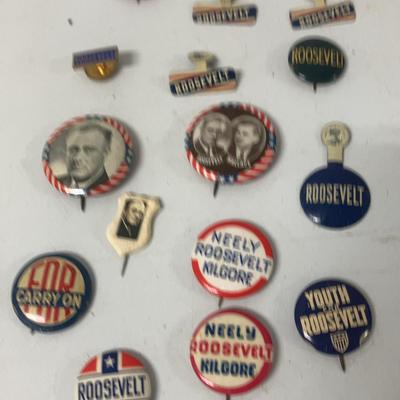 Lot of Roosevelt, Button Hole Campaign, Campaign Pins, and Lapel Stick Pens