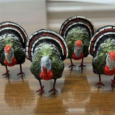 4 Antique Plaster Turkeys from Germany 1920’s -1949