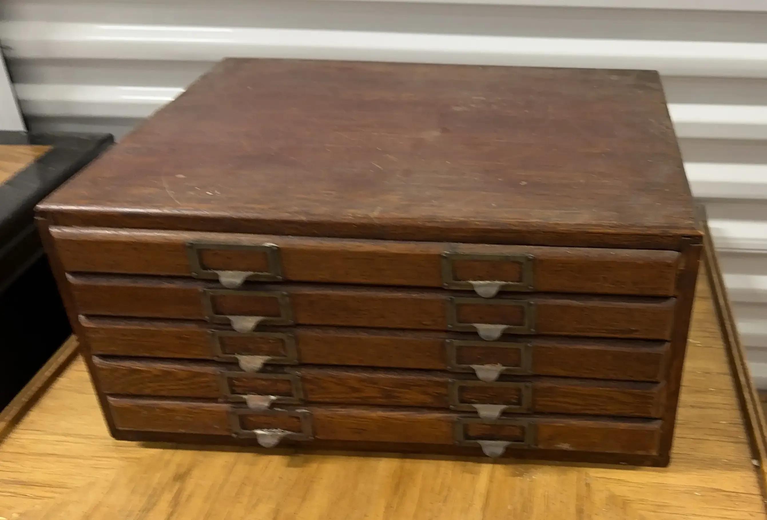 Antique Five Drawer Flat File Cabinet