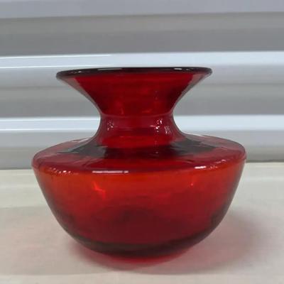 Ruby Red Crackled Handblown Vase (Blenko?)