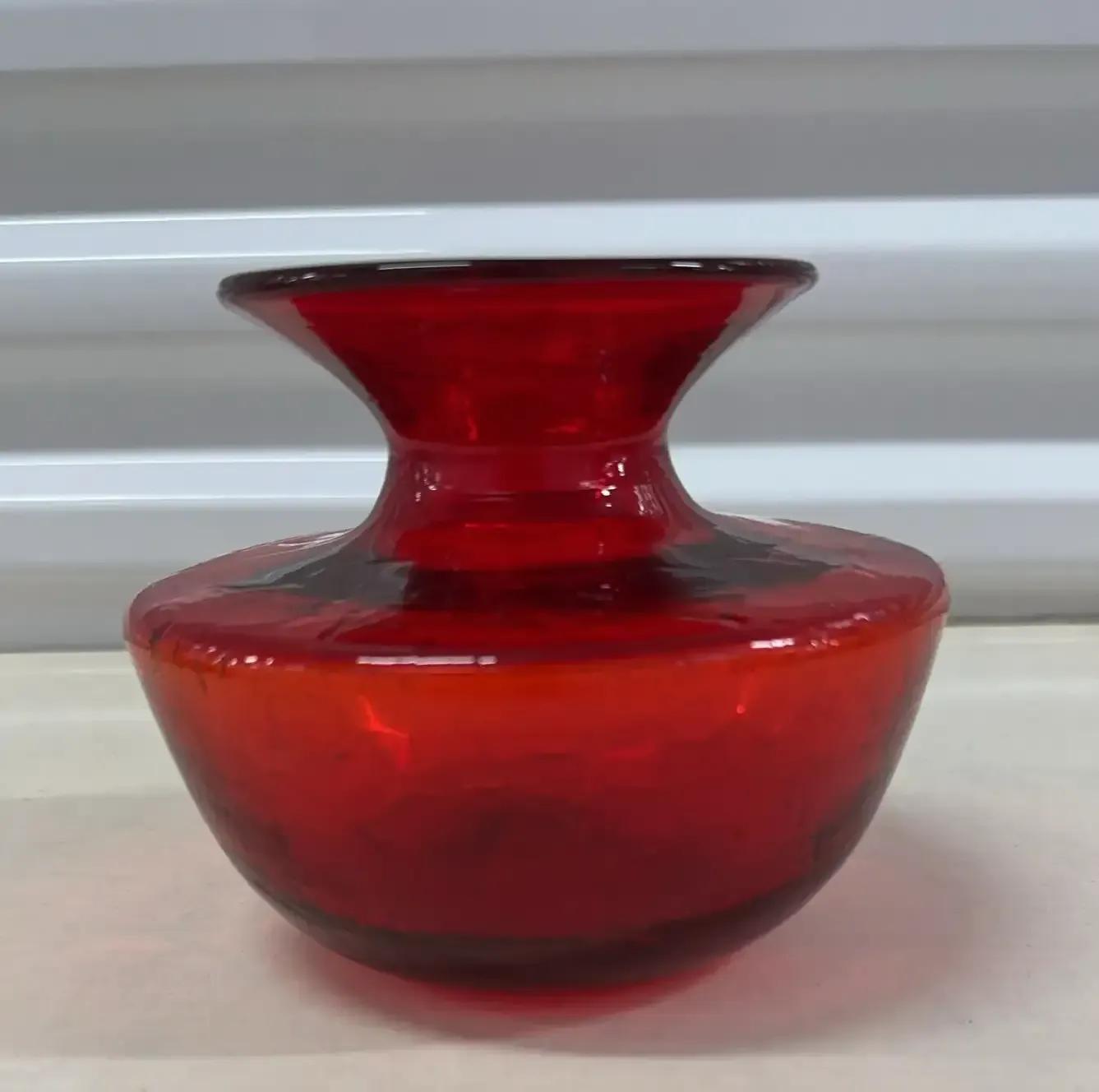 Ruby Red Crackled Handblown Vase (Blenko?)