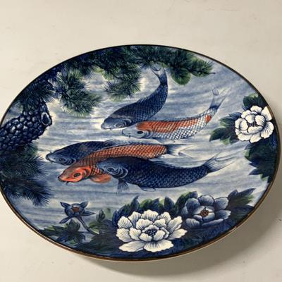 Koi and Lotus Blue 12 Inch Decorative Plate