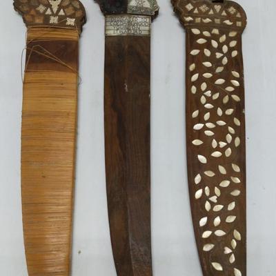 3 Philippine Barong Swords with scabbards 