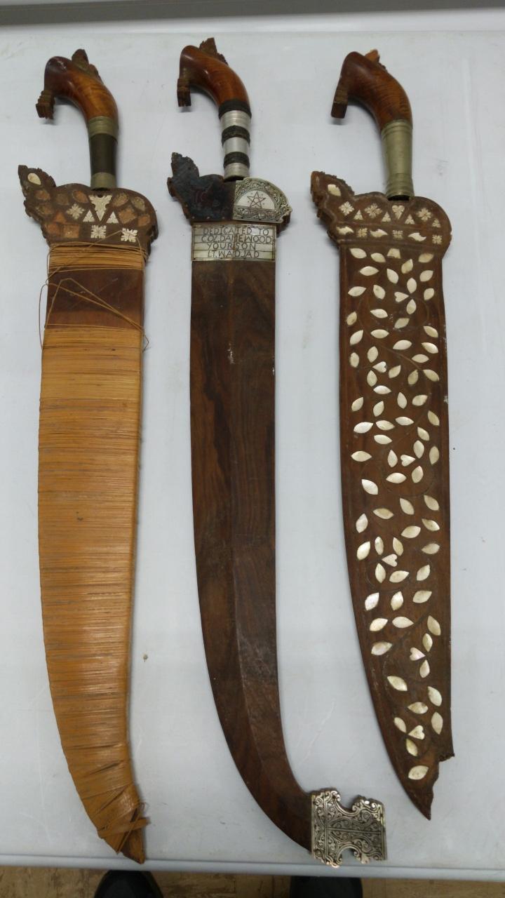 3 Philippine Barong Swords with scabbards 