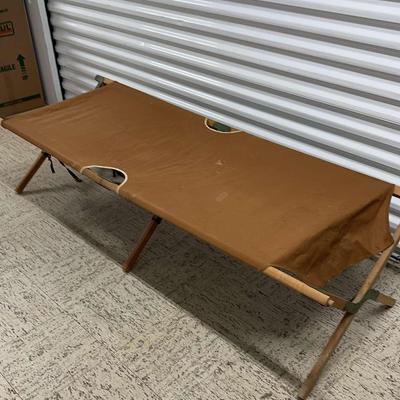 Antique Wood and Canvas Camping Cot by the
Telescope Folding Furniture Co.
