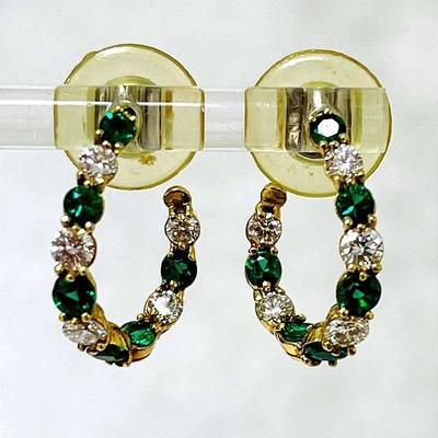 14K Gold Emerald and Diamond Earrings