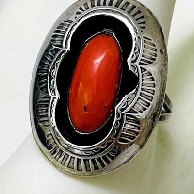 Native American Shadow Box Coral Ring