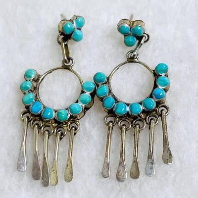 Turquoise and Silver Southwest Style Earrings