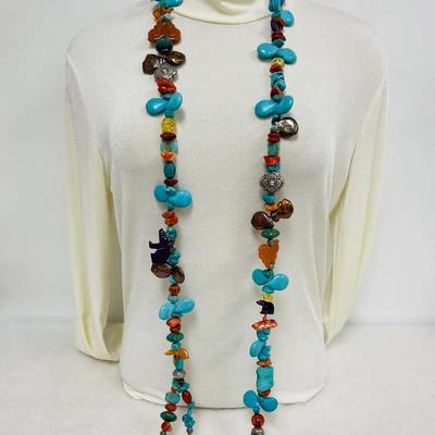 Turquoise and Fetish Lariat Necklace