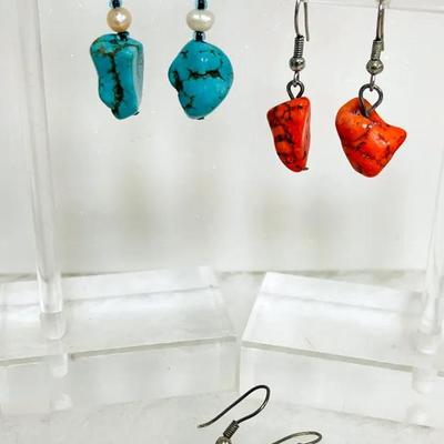 Turquoise and Coral Stone Earrings