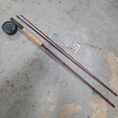 Lot #161 - Pflueger 8'0" Fly Rod PFLFY 8056, Three Piece, #5/6 wt, With Reel and Fishing Flies Lures