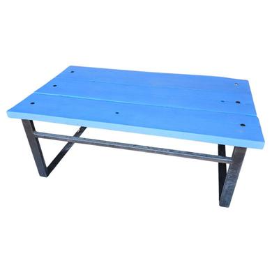 Lot #59 - Rustic Outdoor Coffee Table With Painted Wood Top and Metal Frame