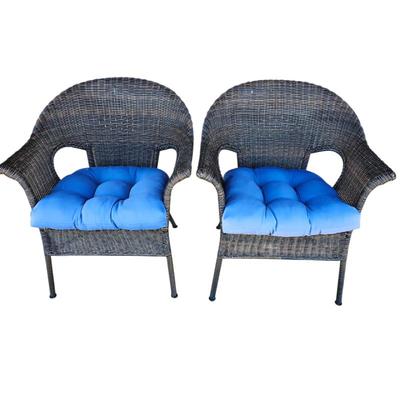 Lot #58 - Pair of Resin Wicker Outdoor Chairs With Chair Pads