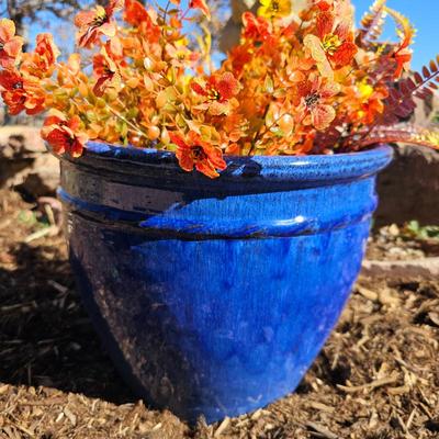Lot #47 - Blue Glazed Planter Pot Garden Yard Patio