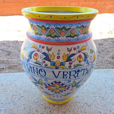 Lot #74 - Italian Inspired Painted Resin Fiberglass Composite Planter "In Vino Veritas"