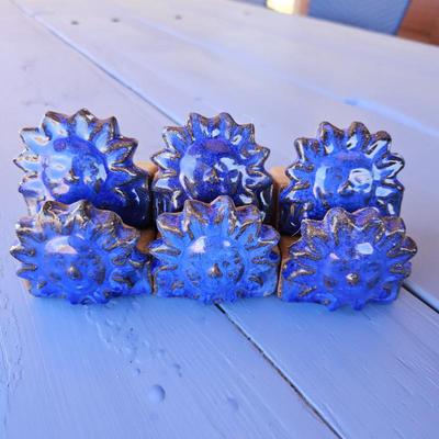 Lot #50 - Blue Glazed Terracotta Sun Pot Feet Pot Risers Set of Six