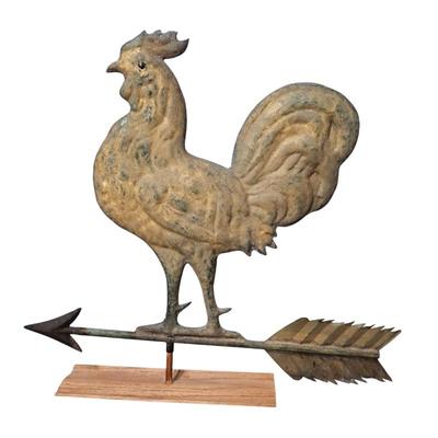 Lot #111 - Rooster Weathervane Topper With Homemade Stand