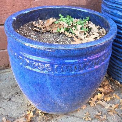 Lot #95 - Blue Glazed Planter Pot Garden Patio Yard