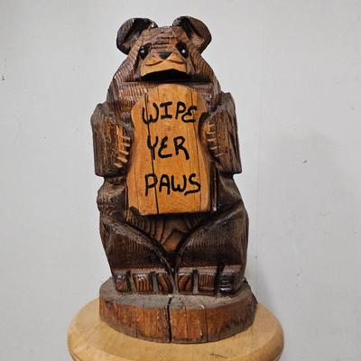 Lot #112 - Chainsaw Carved Sitting Bear "Wipe Yer Paws"