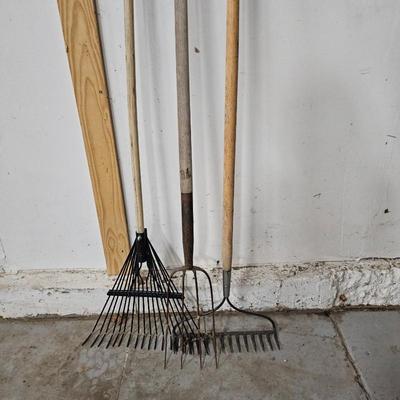 Lot #145 - Garden Rakes & Fork