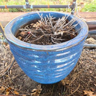 Lot #28 - Blue Ribbed Garden Planter Pot Yard Patio