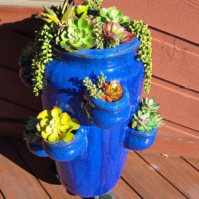 Lot #1 - Blue Strawberry Pot Herb Planter Pocket Jar Planter