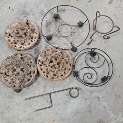 Lot #131 - Cast Iron & Wrought Iron Plant Stands & Plant Trolleys