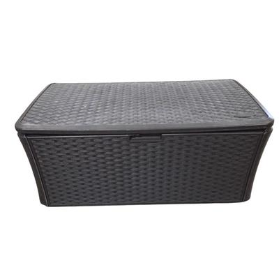 Lot #114 - Suncast 134-gallon All-Weather Plastic Wicker Deck Box.