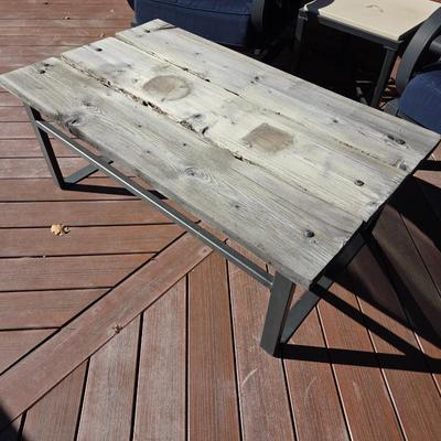 Lot #11 - Rustic Outdoor Coffee Table With Wood Top and Metal Frame