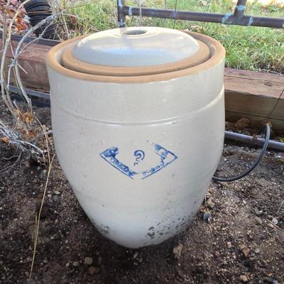 Lot #25 - Three Gallon Stoneware Hand Butter Churn Pittsburgh Pottery Co Diamond Brand