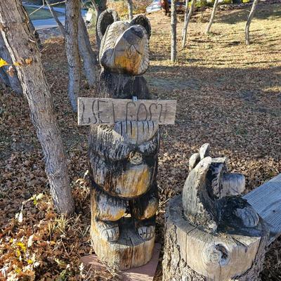 Lot #100 - Chainsaw Carved Wood Bear Sculpture Weathered "Welcome"