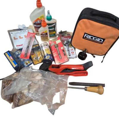 Lot #193 - Wood Working Supplies - Orbital Sander, Router Bits, Wood Glue & More