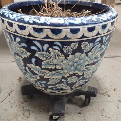 Lot #126 - Blue & White Floral Ceramic Planter Pot