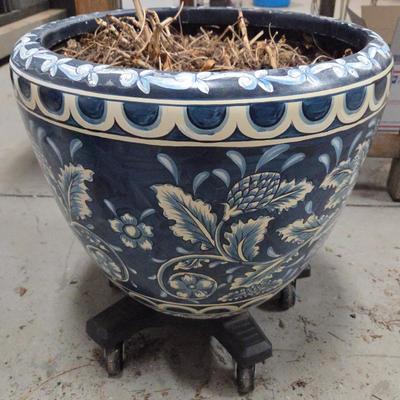 Lot #124 - Blue & White Floral Ceramic Planter Pot