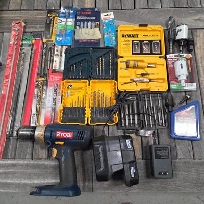 Lot #203 - Ryobi Cordless Drill Plus a Huge Variety of Drill Bits