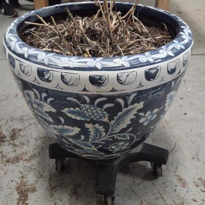 Lot #125 - Blue & White Floral Ceramic Planter Pot