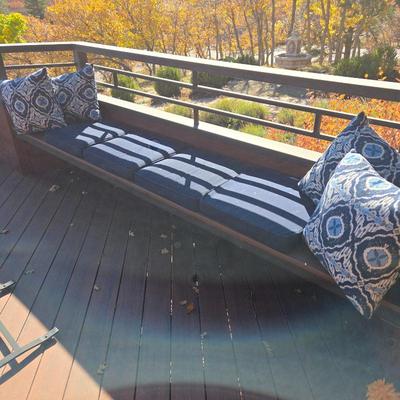 Lot #5 - Four 20" Bench Cushions Plus Four Pottery Barn Sunbrella Patio Pillows