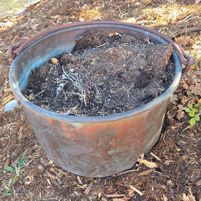 Lot #97 - Antique Metal Cauldron Cook Pot Kettle Garden Planter