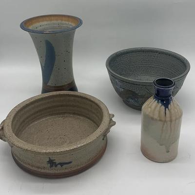 Assorted Pottery Vases and Bowls #1 – Lot of 4