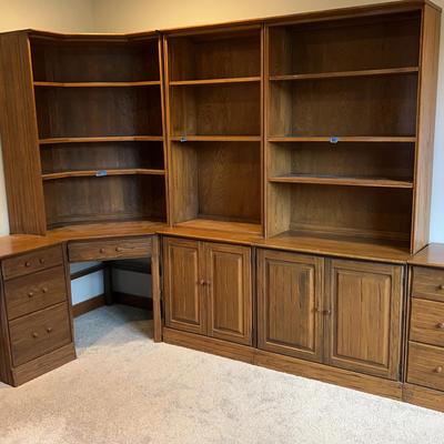 Vintage Wood Corner Desk & Book Shelves