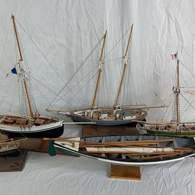 Fleet of Wooden Model Ships #4 – Large Multi-Piece Display Lot