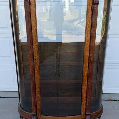 Antique Curved Glass Curio Cabinet 