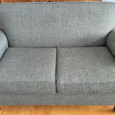 Upholstered Loveseat with Wooden Legs 2 of 2