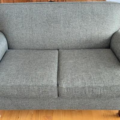 Upholstered Loveseat with Wooden Legs 1 of 2