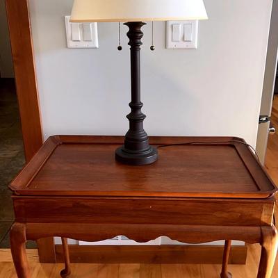 Barley Collection Side Table (plus lamp) – Walnut Finish